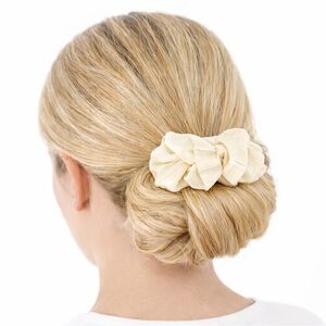 Vintage France Pleated Fabric Hair Barrette Clip Cream Ribbon Bow Made in France